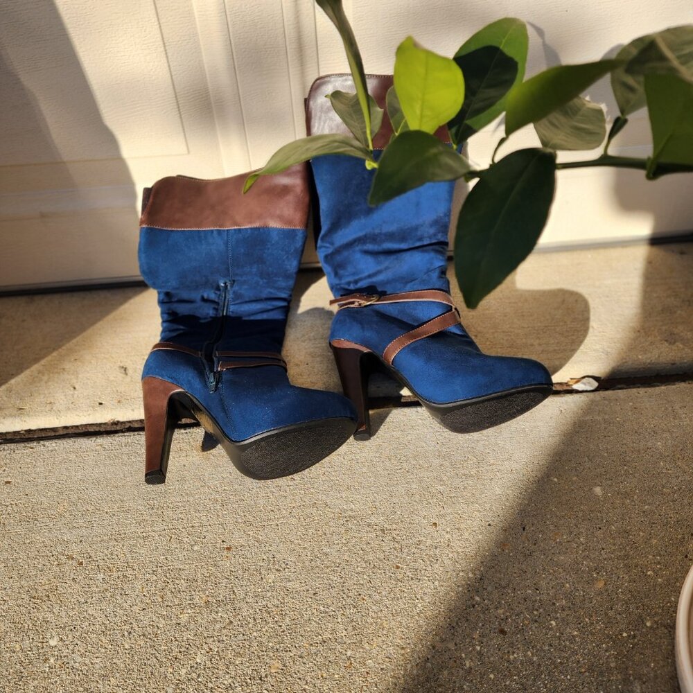 Y2K Western-Inspired Cowboy Chic Brand-New Blue Suede Women’s Knee Boots Size 9 - Picture 10 of 15